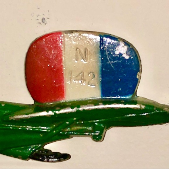 VINTAGE 1970’s Metal Airplane Wall Art Green Biplane with French Flag - Picture 6 of 15